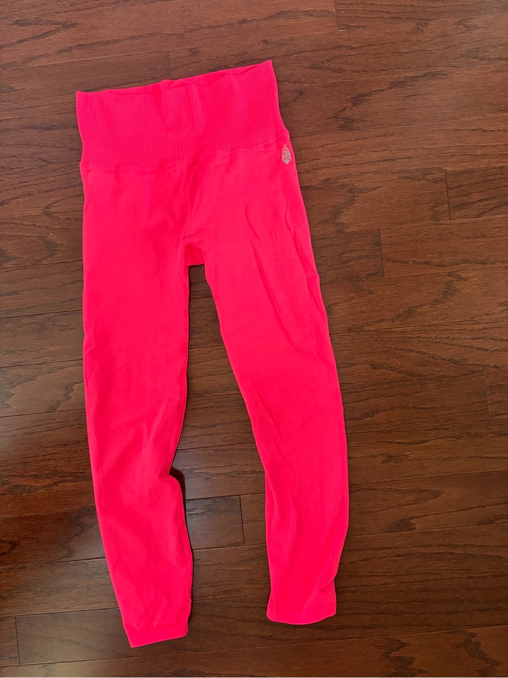 Free People Neon Pink peach Ribbed-Waist Leggings size Large